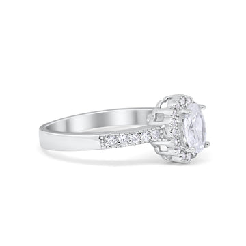 Floral Engagement Ring Oval Simulated CZ 925 Sterling Silver